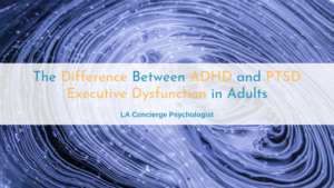 white brain striations on purple background- the difference between ADHD and PTSD executive dysfunction in adults