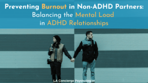 two individuals holding hands but looking away from one another in front of a wall- preventing burnout in non-ADHD partners, balancing the mental load in ADHD relationships