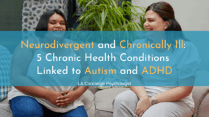 two large bodied people smiling, sitting on a couch- neurodivergent and chronically ill, chronic health conditions linked to autism and ADHD