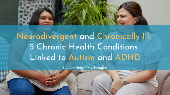 two large bodied people smiling, sitting on a couch- neurodivergent and chronically ill, chronic health conditions linked to autism and ADHD
